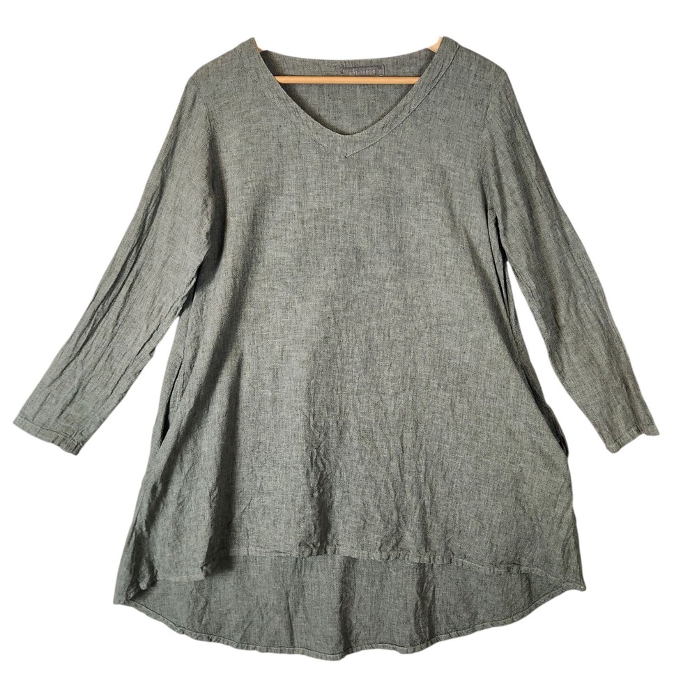 Cut Loose Tunic Women's S Green Linen Cotton Oversized Pockete Long Sleeve